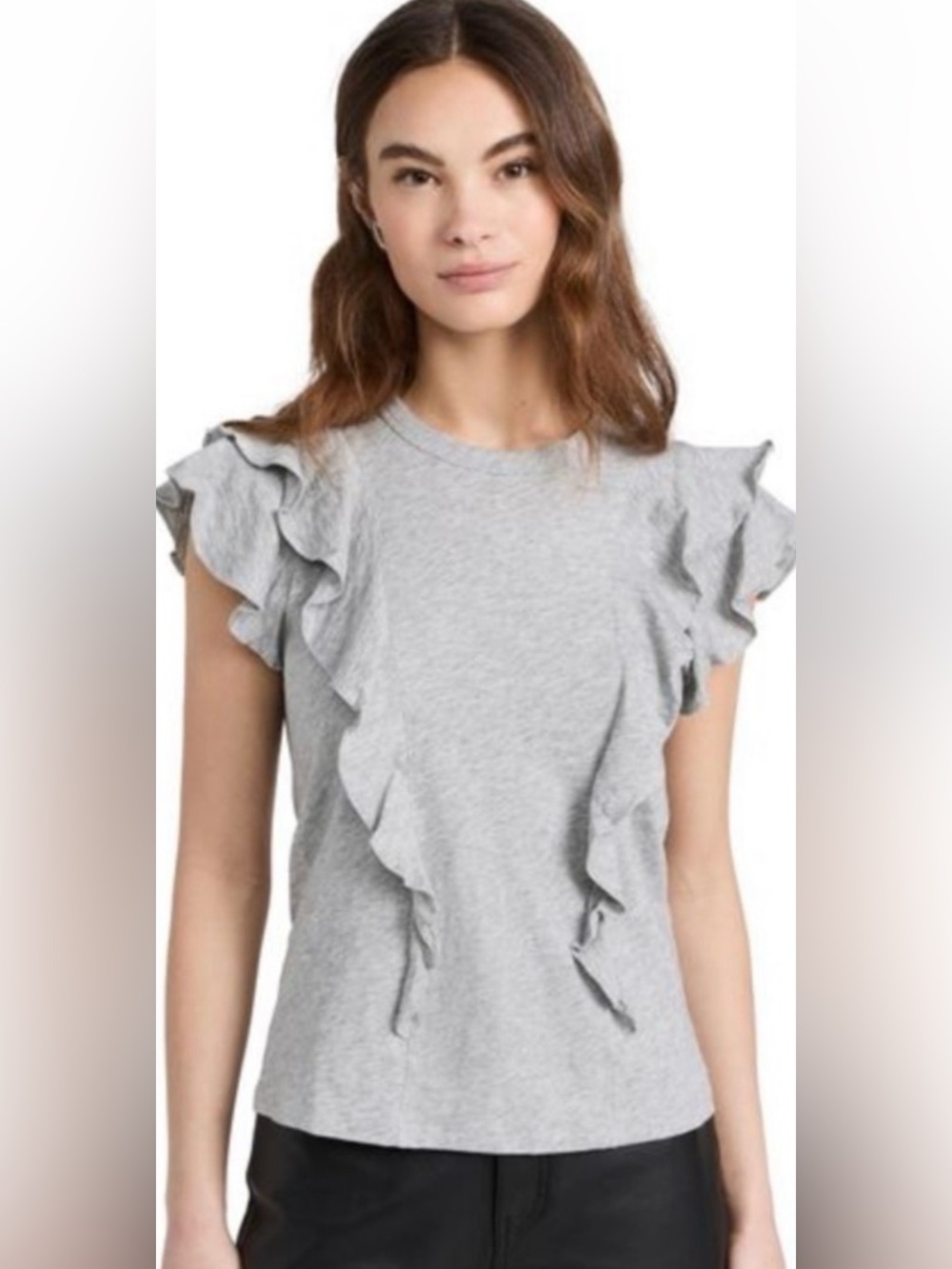 Veronica Beard Light Gray Ruffle Sleeve Short Sleeve Tee